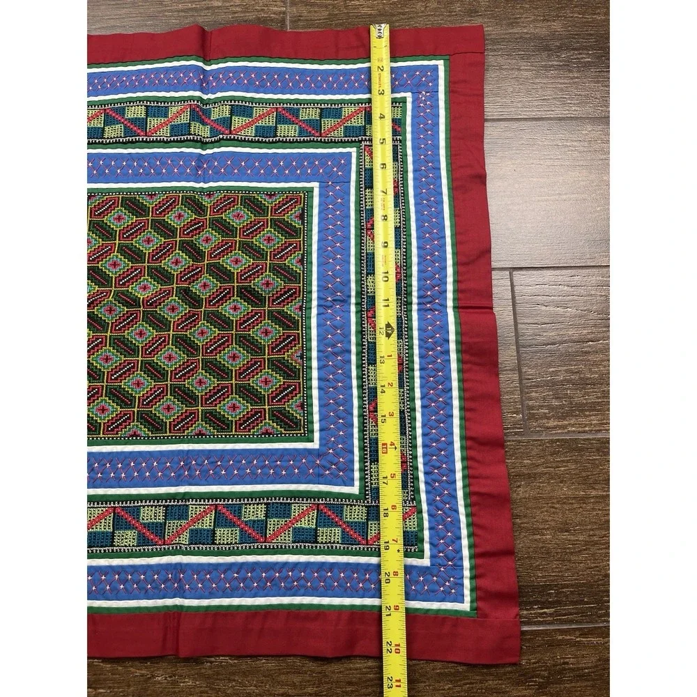 Vintage Hmong Embroidered Handmade Folk Art Cloth Wall Art Quilt Block 21 X 22